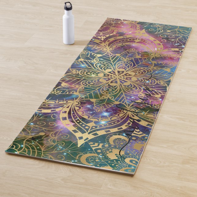 Modern Gold Mandala Lila Nebel Individuelle Name Yogamatte (Beispiel)