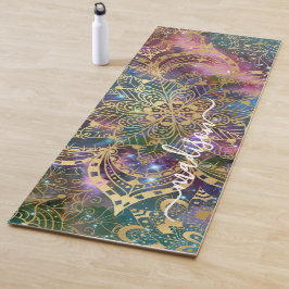 Modern Gold Mandala Lila Nebel Individuelle Name Yogamatte