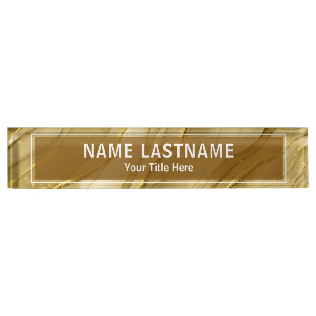 Modern Gold Marble Sign for Business & Office Namensplakette (Vorderseite)