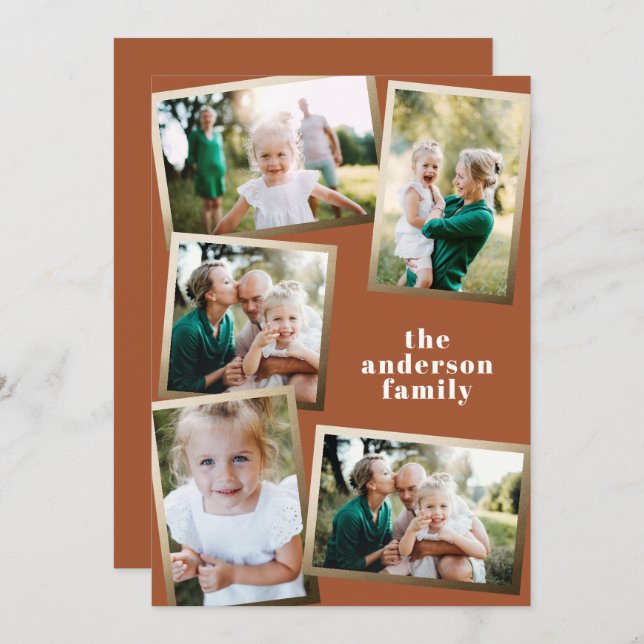 Modern gold Mehrfamilienhauskarte für Fotos (Vorne/Hinten)