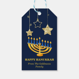 Modern Gold Menorah & Star Happy Hanukkah Geschenkanhänger