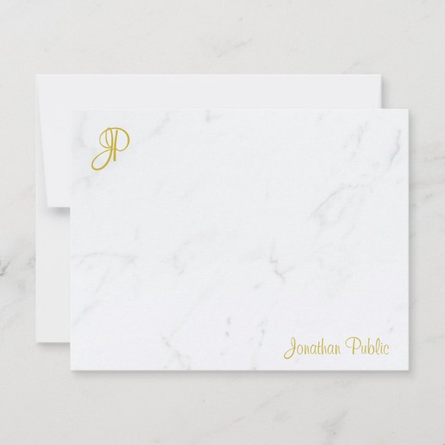 Modern Gold Monogram Calligrafy Marble Template Mitteilungskarte (Vorderseite)