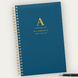 Modern Gold Monogram Indigo Blue Pro Business Planer