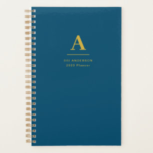 Modern Gold Monogram Indigo Blue Pro Business Planer