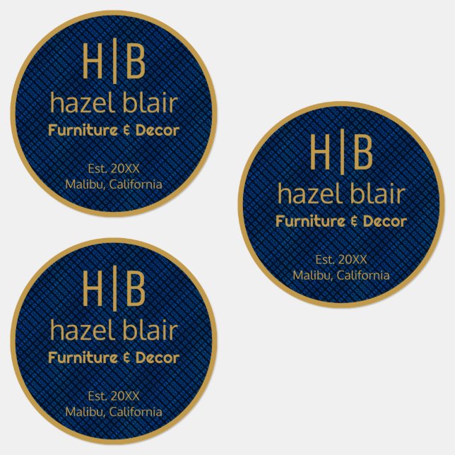 Modern Gold Monogram Logo Blue Squares Muster Etiketten (Gruppe)