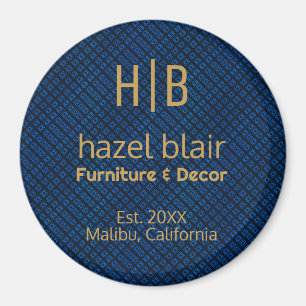 Modern Gold Monogram Logo Blue Squares Muster Magnet