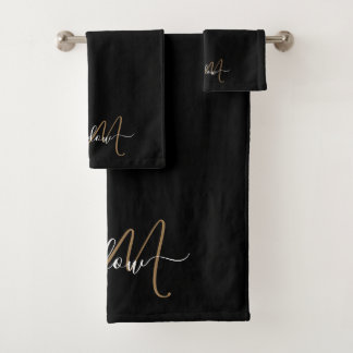 Modern Gold Monogram Script Name Badhandtuch Set