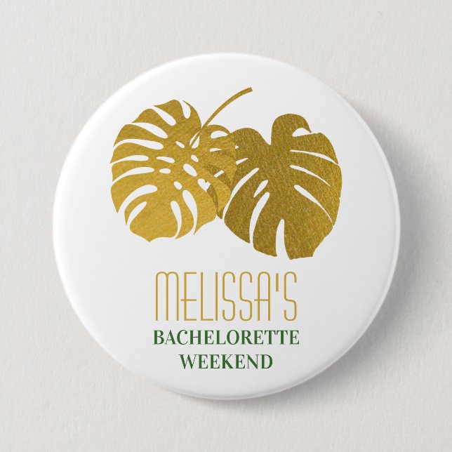 Modern Gold Monstera Blätter Bachelorette Button (Vorderseite)