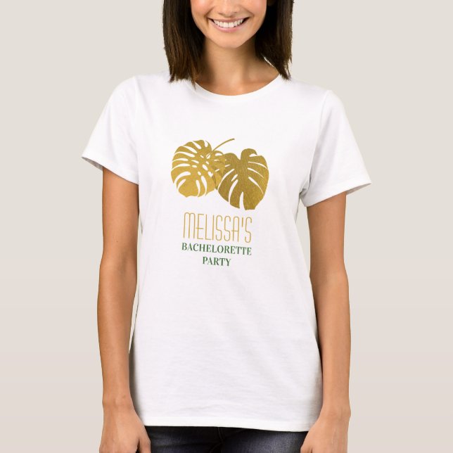 Modern Gold Monstera Blätter Junggeselinnen-Abschi T-Shirt (Vorderseite)