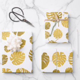 Modern Gold Monstera Tropical Blätter Muster