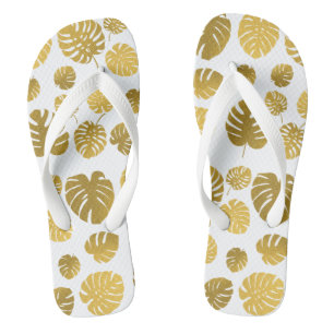 Modern Gold Monstera Tropical Blätter Muster Flip Flops