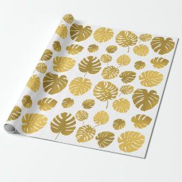Modern Gold Monstera Tropical Blätter Muster Geschenkpapier