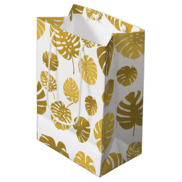 Modern Gold Monstera Tropical Blätter Muster Mittlere Geschenktüte