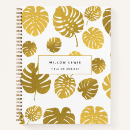 Modern Gold Monstera Tropical Blätter Muster Notizbuch