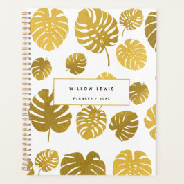 Modern Gold Monstera Tropical Blätter Muster Planer