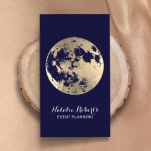 Modern Gold Moon Elegant Navy Blue Event Planning Visitenkarte