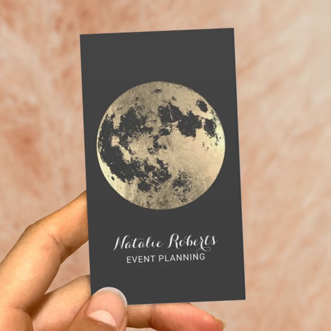 Modern Gold Moon Elegante Graue Eventplanung Visitenkarte (Von Creator hochgeladen)