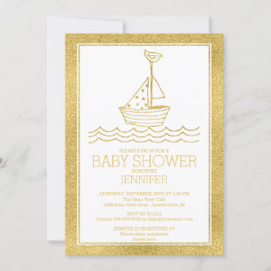 Modern Gold Nautical Sailboat Neutral Baby Dusche Einladung