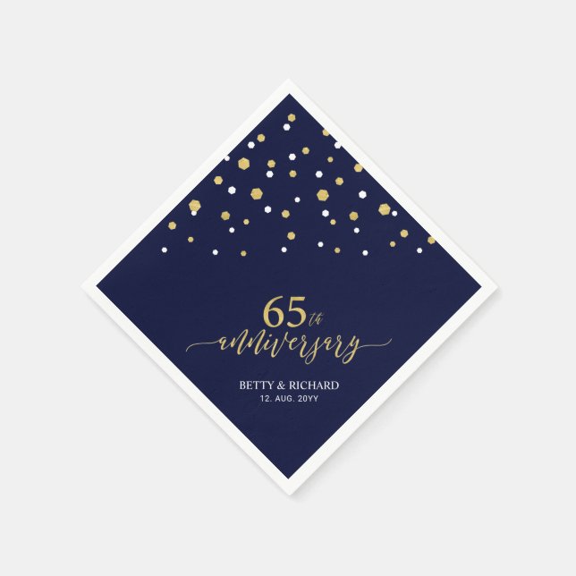 Modern Gold & Navy 65th Anniversary Party Napkins Serviette (Ecke)