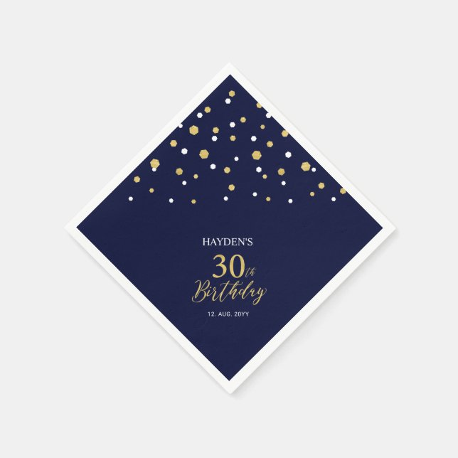 Modern Gold & Navy Blue 30. Geburtstag Party Serviette (Ecke)
