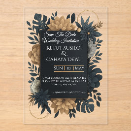  Modern Gold & Navy Floral Wedding Invitation  Acryleinladungen