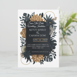  Modern Gold & Navy Floral Wedding Invitation  Einladung