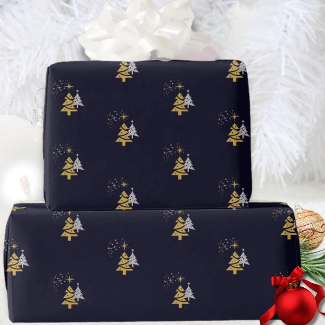 Modern Gold Navy Minimalistischer Weihnachtsbaum Geschenkpapier (Von Creator hochgeladen)