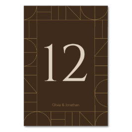 Modern Gold Ornaments Dark Brown Wedding Tischnummer