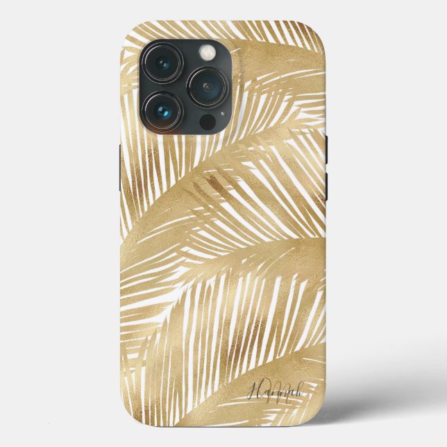 Modern Gold Palm Leaf tropisches Muster Case-Mate iPhone Hülle (Rückseite)