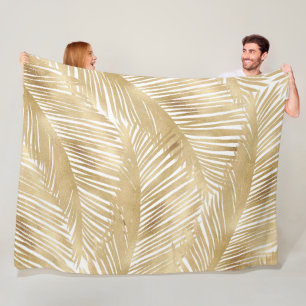 Modern Gold Palm Leaf tropisches Muster Fleecedecke