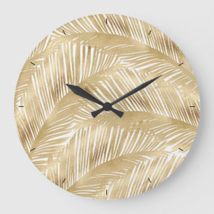 Modern Gold Palm Leaf tropisches Muster Große Wanduhr