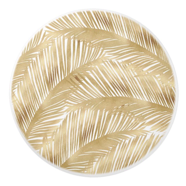 Modern Gold Palm Leaf tropisches Muster Keramikknauf (Vorderseite)