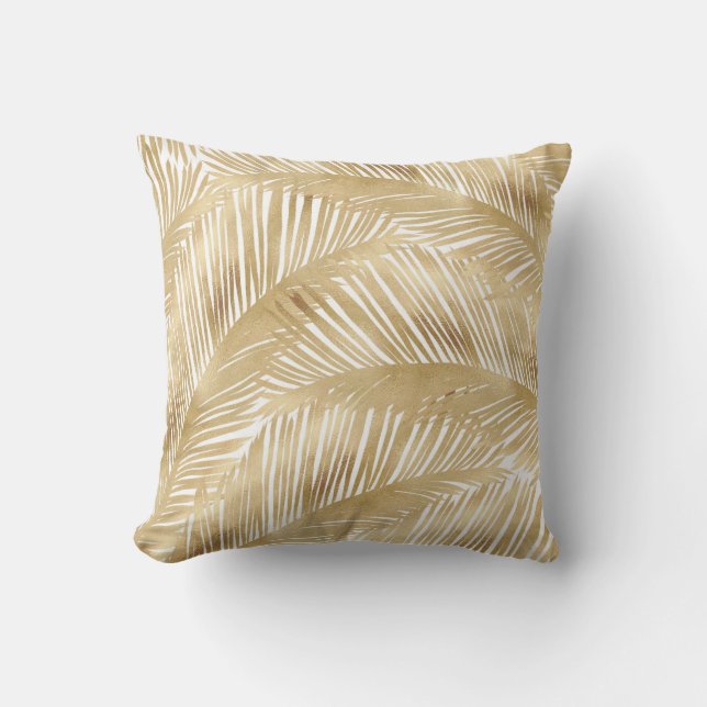 Modern Gold Palm Leaf tropisches Muster Kissen (Vorderseite)