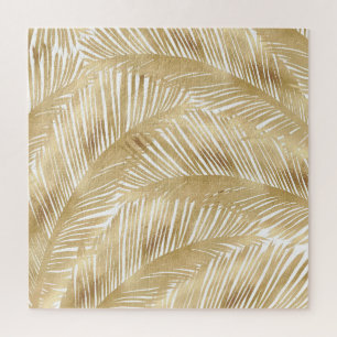 Modern Gold Palm Leaf tropisches Muster Puzzle