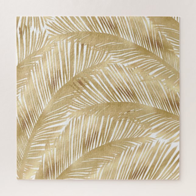 Modern Gold Palm Leaf tropisches Muster Puzzle (Vertikal)