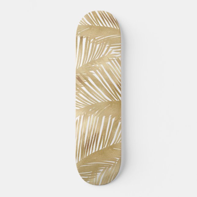 Modern Gold Palm Leaf tropisches Muster Skateboard (Vorderseite)