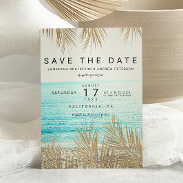 Modern gold palm tree beach photo save the date