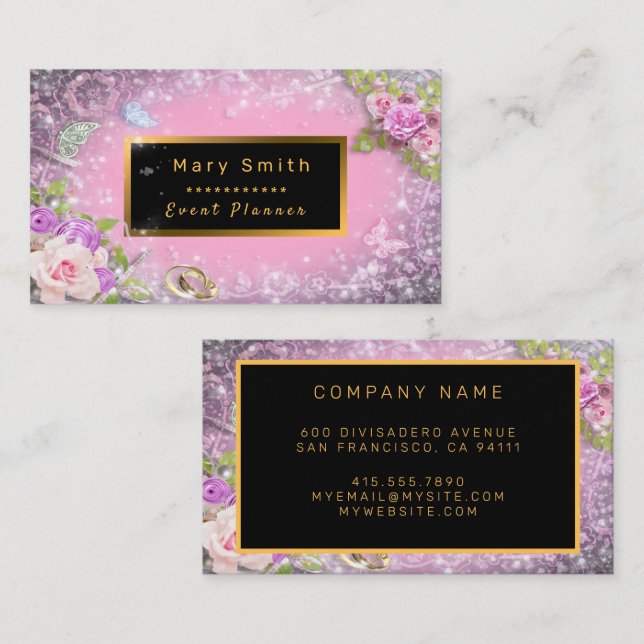 Modern Gold Party Pink Ihre Text Business Card hin Visitenkarte (Vorne/Hinten)