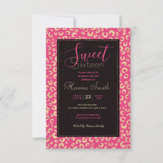 Modern Gold Pink Leopard Print Muster Einladung