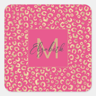Modern Gold Pink Leopard Print Muster Quadratischer Aufkleber