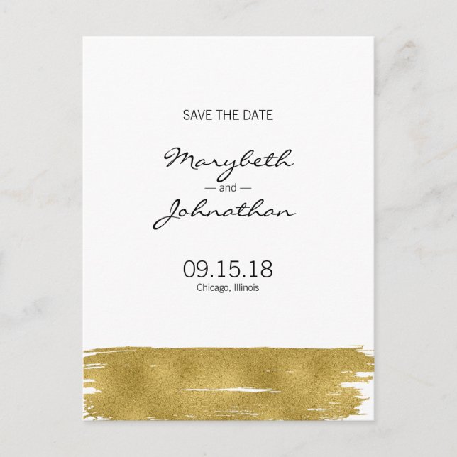 Modern Gold Pinselstrich Save the Date Postkarte (Vorderseite)