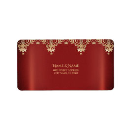 Modern Gold Red Floral Address Label Adressaufkleber