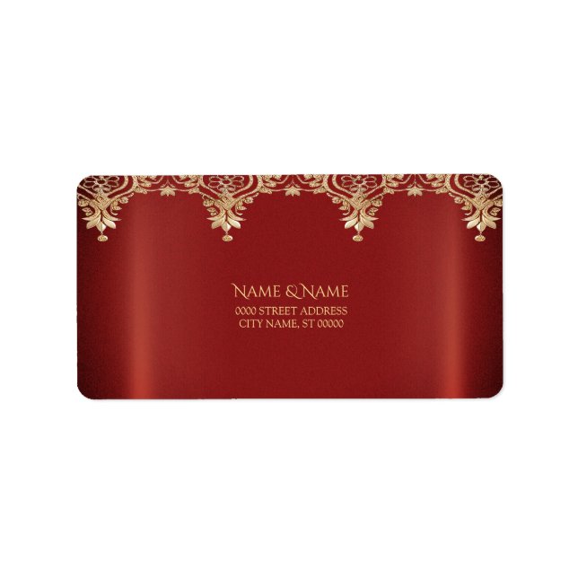 Modern Gold Red Floral Address Label Adressaufkleber (Vorne)