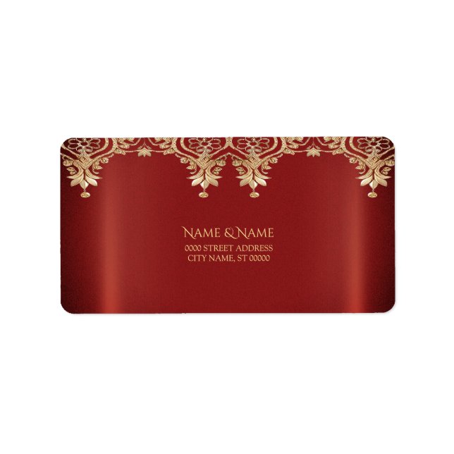 Modern Gold Red Floral Address Label Adressaufkleber (Vorne)