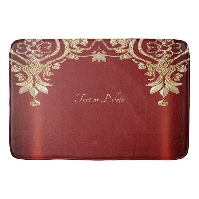 Modern Gold Red Floral Bath Mat Badematte (Vorderseite)