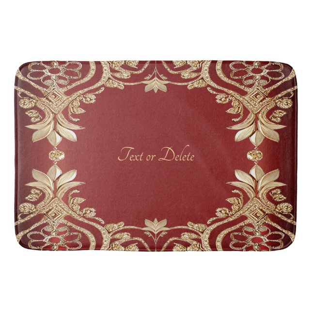 Modern Gold Red Floral Bath Mat Badematte (Vorderseite)