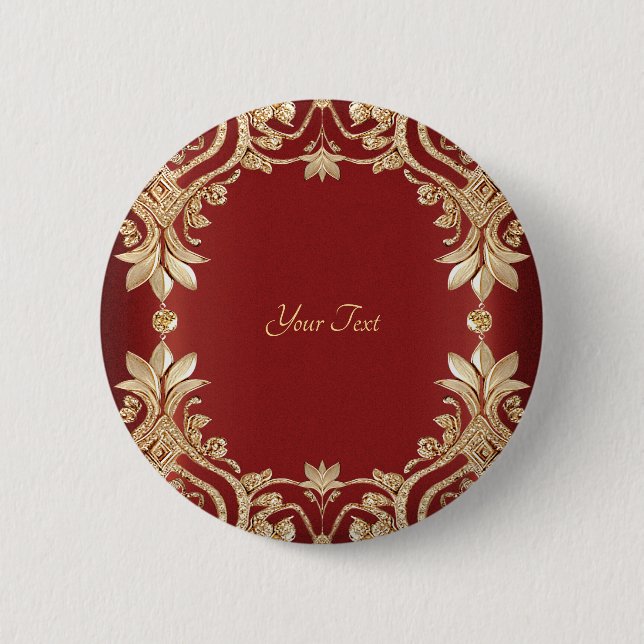 Modern Gold Red Floral Button (Vorderseite)