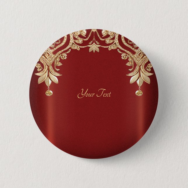 Modern Gold Red Floral Button (Vorderseite)