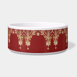 Modern Gold Red Floral Ceramic Pet Bowl Napf