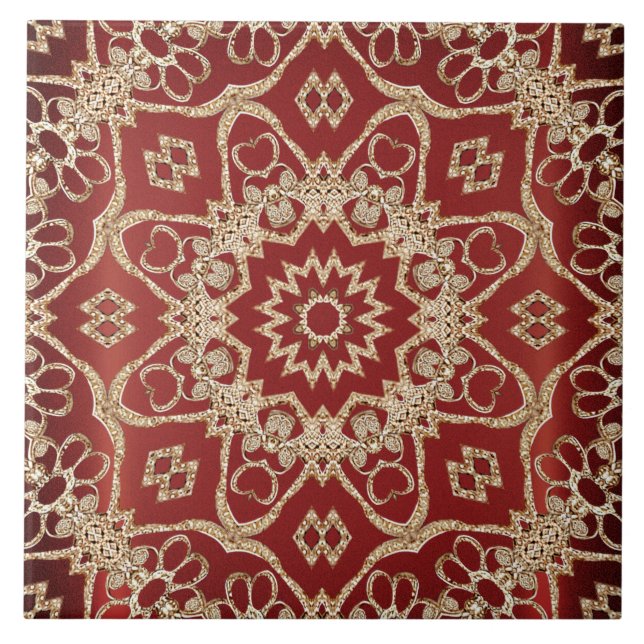 Modern Gold Red Floral Ceramic Tile Fliese (Vorderseite)